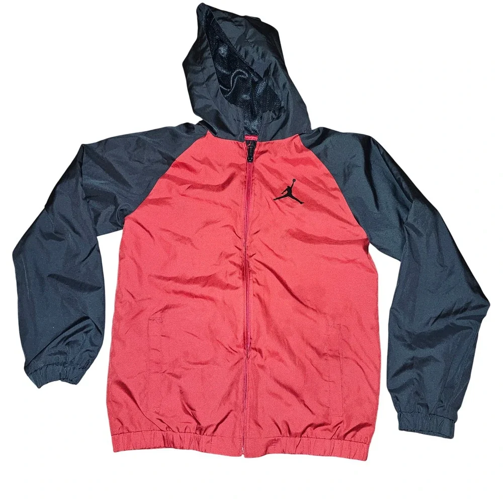 Jordan Red‎ Black Full Zip Hooded Lightweight Jacket Kids Athleisure
